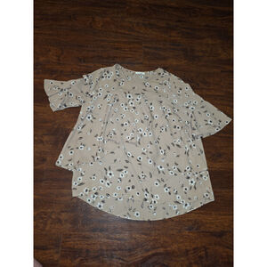 Pleione Blouse Top tan floral print size medium